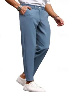 Hot OUKU Men's Dress Pants Trousers Chinos Buttons Pocket Plain Comfort Formal Party Work Fashion Classic Style ArmyGreen Black Micro-elastic
