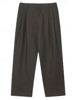 Clearance OUKU Men's Dress Pants Trousers Chinos Slacks Pleated Pants Buttons Pocket Straight Leg Plain Comfort Formal Party Work Fashion Classic Style Black Dark Gray Micro-elastic