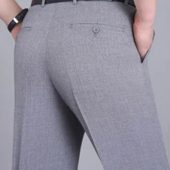 Best OUKU Men's Dress Pants Trousers Casual Pants Flat Front Pants Pocket Plain Comfort Breathable Wedding Business Casual Retro Vintage Classic Black+Grey Smoky gray High Waist Stretchy