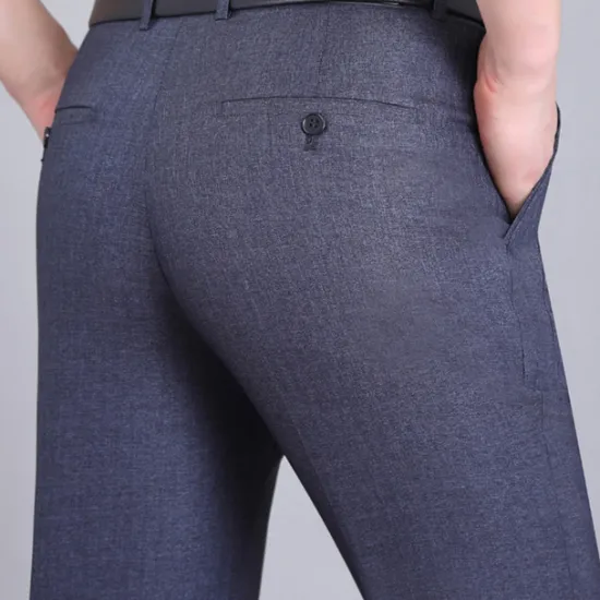 Best OUKU Men's Dress Pants Trousers Casual Pants Flat Front Pants Pocket Plain Comfort Breathable Wedding Business Casual Retro Vintage Classic Black+Grey Smoky gray High Waist Stretchy