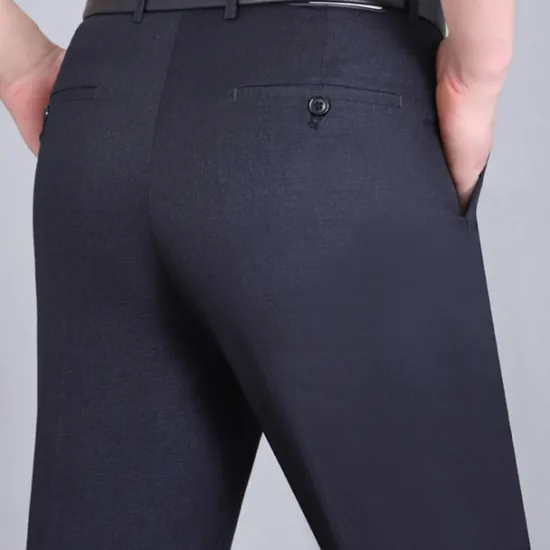 Best OUKU Men's Dress Pants Trousers Casual Pants Flat Front Pants Pocket Plain Comfort Breathable Wedding Business Casual Retro Vintage Classic Black+Grey Smoky gray High Waist Stretchy