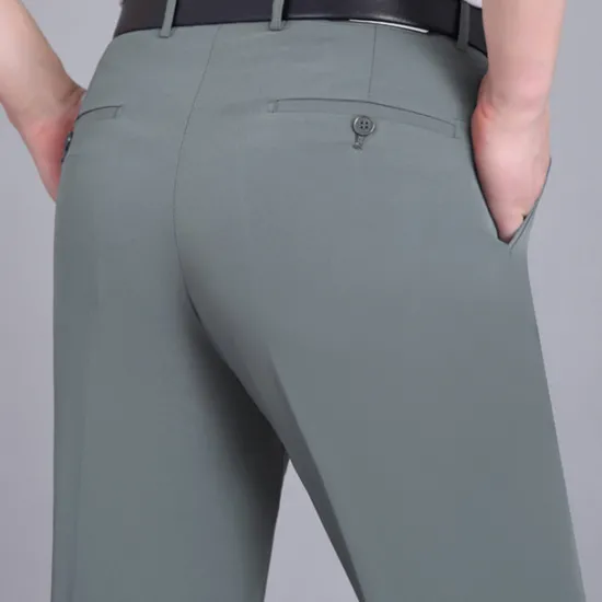 Best OUKU Men's Dress Pants Trousers Casual Pants Flat Front Pants Pocket Plain Comfort Breathable Wedding Business Casual Retro Vintage Classic Black+Grey Smoky gray High Waist Stretchy