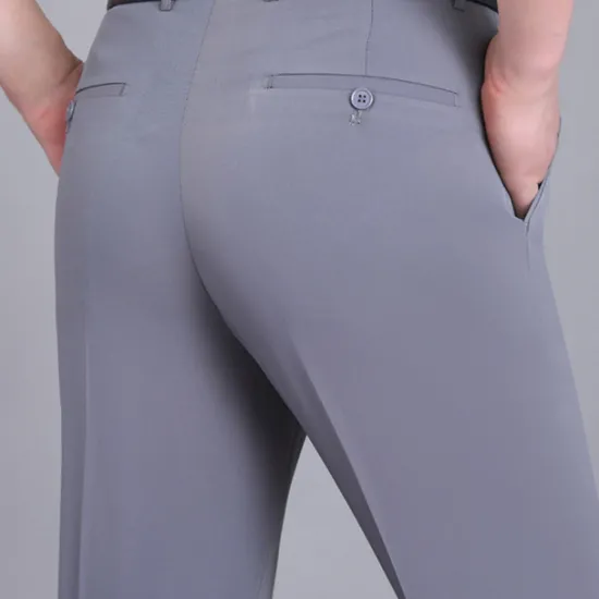 Best OUKU Men's Dress Pants Trousers Casual Pants Flat Front Pants Pocket Plain Comfort Breathable Wedding Business Casual Retro Vintage Classic Black+Grey Smoky gray High Waist Stretchy