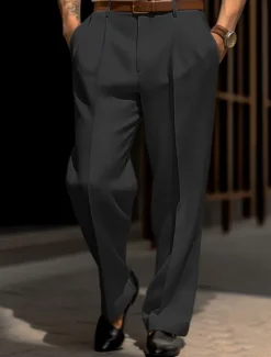 OUKU Men's Dress Pants Trousers Suit Pants Front Pocket Straight Leg Plain Comfort Wedding Business Beach Fashion Chic & Modern Black White