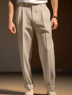 Online OUKU Men's Dress Pants Trousers Slacks Pleated Pants Suit Pants Zipper Buttons Pocket Plain Comfort Breathable Wedding Outdoor Daily Fashion Casual Black White