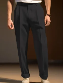 Online OUKU Men's Dress Pants Trousers Slacks Pleated Pants Suit Pants Zipper Buttons Pocket Plain Comfort Breathable Wedding Outdoor Daily Fashion Casual Black White