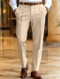 New OUKU Men's Dress Pants Trousers Slacks Summer Pants Casual Pants Front Pocket Straight Leg Plain Comfort Full Length Wedding Business Classic Black Navy Blue Micro-elastic