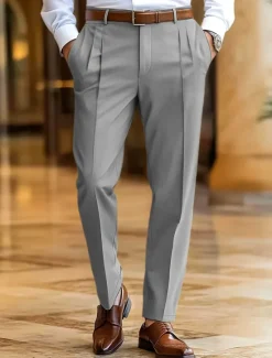 New OUKU Men's Dress Pants Trousers Slacks Summer Pants Casual Pants Front Pocket Straight Leg Plain Comfort Full Length Wedding Business Classic Black Navy Blue Micro-elastic