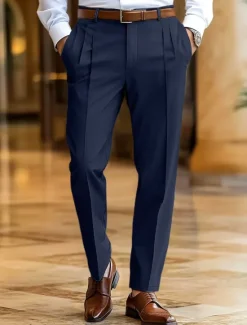 New OUKU Men's Dress Pants Trousers Slacks Summer Pants Casual Pants Front Pocket Straight Leg Plain Comfort Full Length Wedding Business Classic Black Navy Blue Micro-elastic