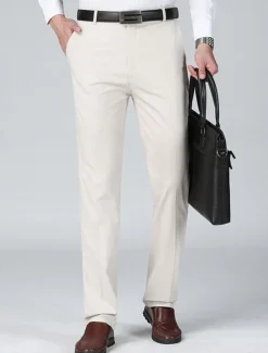 New OUKU Men's Dress Pants Trousers Chinos Buttons Pocket Plain Comfort Formal Party Work Fashion Classic Style Dark Khaki Light Khaki Micro-elastic