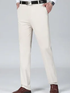 New OUKU Men's Dress Pants Trousers Chinos Buttons Pocket Plain Comfort Formal Party Work Fashion Classic Style Dark Khaki Light Khaki Micro-elastic