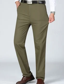 New OUKU Men's Dress Pants Trousers Chinos Buttons Pocket Plain Comfort Formal Party Work Fashion Classic Style Dark Khaki Light Khaki Micro-elastic