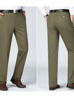 New OUKU Men's Dress Pants Trousers Chinos Buttons Pocket Plain Comfort Formal Party Work Fashion Classic Style Dark Khaki Light Khaki Micro-elastic