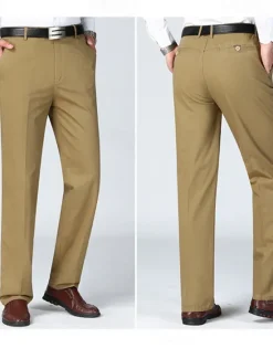 New OUKU Men's Dress Pants Trousers Chinos Buttons Pocket Plain Comfort Formal Party Work Fashion Classic Style Dark Khaki Light Khaki Micro-elastic