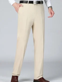 New OUKU Men's Dress Pants Trousers Chinos Buttons Pocket Plain Comfort Formal Party Work Fashion Classic Style Dark Khaki Light Khaki Micro-elastic