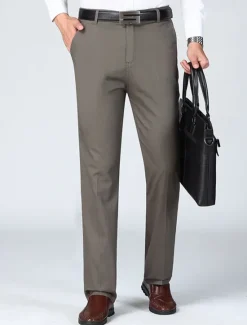 New OUKU Men's Dress Pants Trousers Chinos Buttons Pocket Plain Comfort Formal Party Work Fashion Classic Style Dark Khaki Light Khaki Micro-elastic