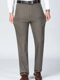 New OUKU Men's Dress Pants Trousers Chinos Buttons Pocket Plain Comfort Formal Party Work Fashion Classic Style Dark Khaki Light Khaki Micro-elastic