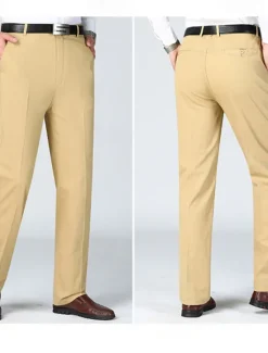 New OUKU Men's Dress Pants Trousers Chinos Buttons Pocket Plain Comfort Formal Party Work Fashion Classic Style Dark Khaki Light Khaki Micro-elastic