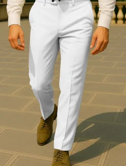 Best OUKU Men's Dress Pants Trousers Chinos Slacks Buttons Pocket Plain Comfort Formal Party Work Fashion Classic Style Black White Micro-elastic