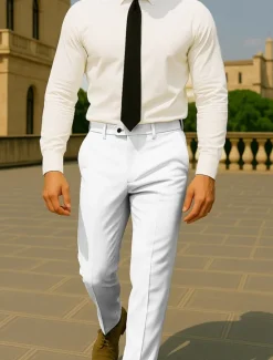 Best OUKU Men's Dress Pants Trousers Chinos Slacks Buttons Pocket Plain Comfort Formal Party Work Fashion Classic Style Black White Micro-elastic