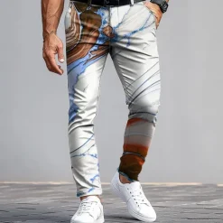 Outlet OUKU Men's Dress Pants Trousers Suit Pants Slim Fit Pants with Pockets Geometric Marble Abstract Art Full Length Outdoor Daily Holiday Casual Wine Blue Micro-elastic