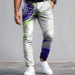 Outlet OUKU Men's Dress Pants Trousers Suit Pants Slim Fit Pants with Pockets Geometric Marble Abstract Art Full Length Outdoor Daily Holiday Casual Wine Blue Micro-elastic