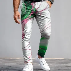 Outlet OUKU Men's Dress Pants Trousers Suit Pants Slim Fit Pants with Pockets Geometric Marble Abstract Art Full Length Outdoor Daily Holiday Casual Wine Blue Micro-elastic