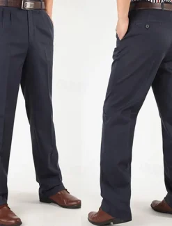 Hot OUKU Men's Dress Pants Trousers Chinos Buttons Pocket Straight Leg Plain Comfort Formal Party Work Fashion Classic Style Black Navy Blue Micro-elastic