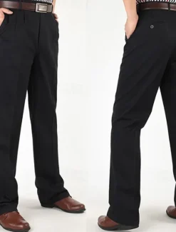 Hot OUKU Men's Dress Pants Trousers Chinos Buttons Pocket Straight Leg Plain Comfort Formal Party Work Fashion Classic Style Black Navy Blue Micro-elastic