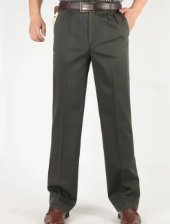 Hot OUKU Men's Dress Pants Trousers Chinos Buttons Pocket Straight Leg Plain Comfort Formal Party Work Fashion Classic Style Black Navy Blue Micro-elastic