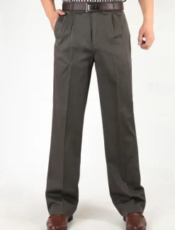 Hot OUKU Men's Dress Pants Trousers Chinos Buttons Pocket Straight Leg Plain Comfort Formal Party Work Fashion Classic Style Black Navy Blue Micro-elastic