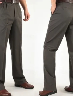 Hot OUKU Men's Dress Pants Trousers Chinos Buttons Pocket Straight Leg Plain Comfort Formal Party Work Fashion Classic Style Black Navy Blue Micro-elastic