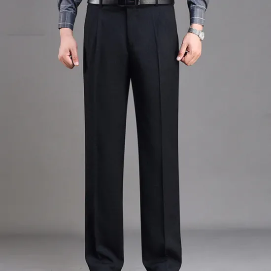 Discount OUKU Men's Dress Pants Trousers Chinos Pleated Pants Pocket Straight Leg Plain Breathable Soft Wedding Office Business Chic & Modern Classic Gray Green Black High Waist Micro-elastic