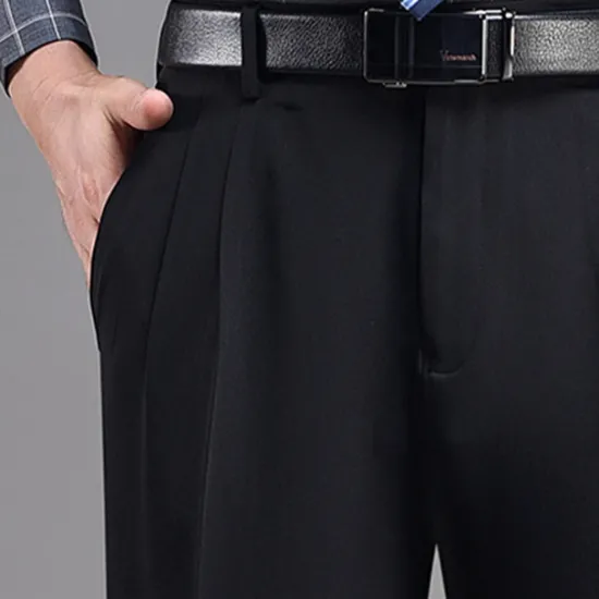 Discount OUKU Men's Dress Pants Trousers Chinos Pleated Pants Pocket Straight Leg Plain Breathable Soft Wedding Office Business Chic & Modern Classic Gray Green Black High Waist Micro-elastic