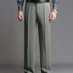 Discount OUKU Men's Dress Pants Trousers Chinos Pleated Pants Pocket Straight Leg Plain Breathable Soft Wedding Office Business Chic & Modern Classic Gray Green Black High Waist Micro-elastic