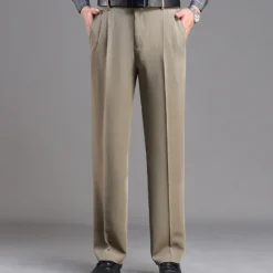 Discount OUKU Men's Dress Pants Trousers Chinos Pleated Pants Pocket Straight Leg Plain Breathable Soft Wedding Office Business Chic & Modern Classic Gray Green Black High Waist Micro-elastic