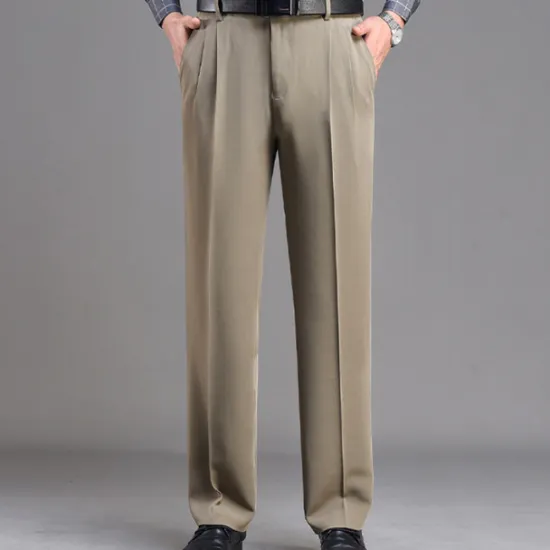 Discount OUKU Men's Dress Pants Trousers Chinos Pleated Pants Pocket Straight Leg Plain Breathable Soft Wedding Office Business Chic & Modern Classic Gray Green Black High Waist Micro-elastic