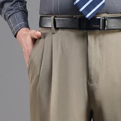 Discount OUKU Men's Dress Pants Trousers Chinos Pleated Pants Pocket Straight Leg Plain Breathable Soft Wedding Office Business Chic & Modern Classic Gray Green Black High Waist Micro-elastic