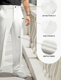 Discount OUKU Men's Dress Pants Trousers Slacks Suit Pants Waffle Pants Front Pocket Straight Leg Plain Comfort Full Length Business Daily Holiday Fashion Chic & Modern Black White Stretchy