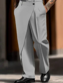 Discount OUKU Men's Dress Pants Trousers Pocket Layered Straight Leg Plain Comfort Soft Full Length Outdoor Daily Going out Fashion Streetwear Black White Micro-elastic