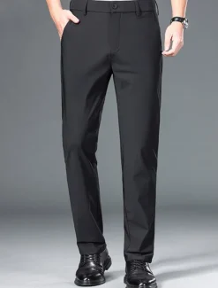 OUKU Men's Dress Pants Trousers Chinos Buttons Pocket Plain Comfort Formal Party Work Fashion Classic Style Black Navy Blue Micro-elastic