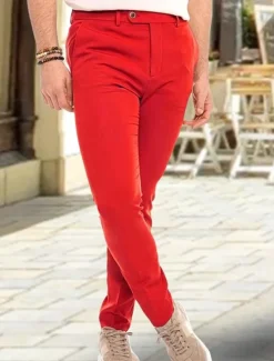 OUKU Men's Dress Pants Trousers Chinos Buttons Pocket Plain Comfort Formal Party Work Fashion Classic Style Yellow Pink Micro-elastic