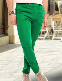 OUKU Men's Dress Pants Trousers Chinos Buttons Pocket Plain Comfort Formal Party Work Fashion Classic Style Yellow Pink Micro-elastic
