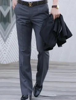 Outlet OUKU Men's Dress Pants Trousers Chinos Buttons Pocket Plain Comfort Formal Party Work Fashion Classic Style Black White Micro-elastic
