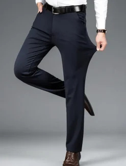 Outlet OUKU Men's Dress Pants Trousers Chinos Buttons Pocket Solid Color Comfort Formal Party Work Fashion Classic Style Black Navy Blue Micro-elastic