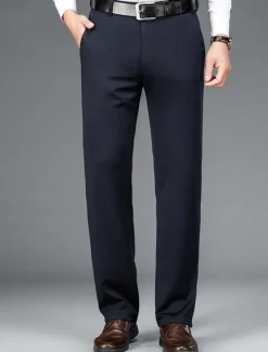 Outlet OUKU Men's Dress Pants Trousers Chinos Buttons Pocket Solid Color Comfort Formal Party Work Fashion Classic Style Black Navy Blue Micro-elastic