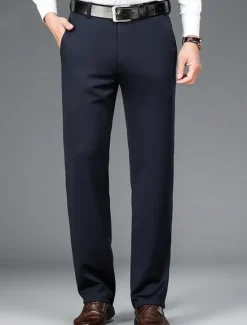 Outlet OUKU Men's Dress Pants Trousers Chinos Buttons Pocket Solid Color Comfort Formal Party Work Fashion Classic Style Black Navy Blue Micro-elastic