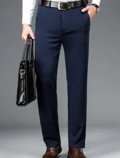 Outlet OUKU Men's Dress Pants Trousers Chinos Buttons Pocket Solid Color Comfort Formal Party Work Fashion Classic Style Black Navy Blue Micro-elastic