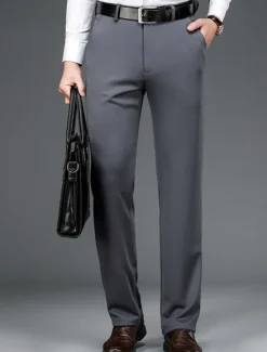 Outlet OUKU Men's Dress Pants Trousers Chinos Buttons Pocket Solid Color Comfort Formal Party Work Fashion Classic Style Black Navy Blue Micro-elastic