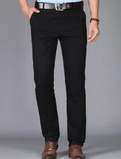 Best OUKU Men's Dress Pants Trousers Chinos Buttons Pocket Plain Comfort Formal Party Work Fashion Classic Style Dark Khaki Light Khaki